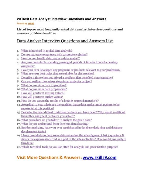Read Online Data Analysis Interview Questions And Answers 