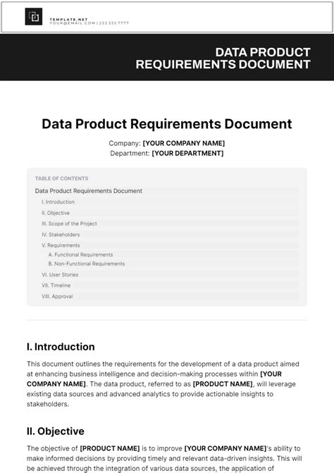 Full Download Data Requirements Document Template 