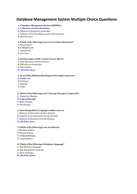 database management system multiple choice questions