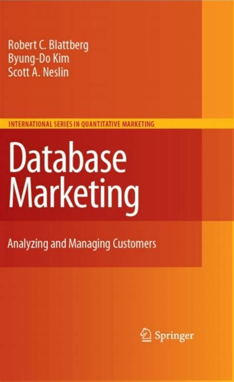 Database Marketing Analyzing And Managing Customers International Series In Quantitative Marketing