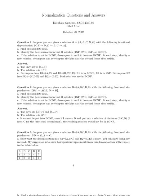 Database Normalization Questions And Answers Exam