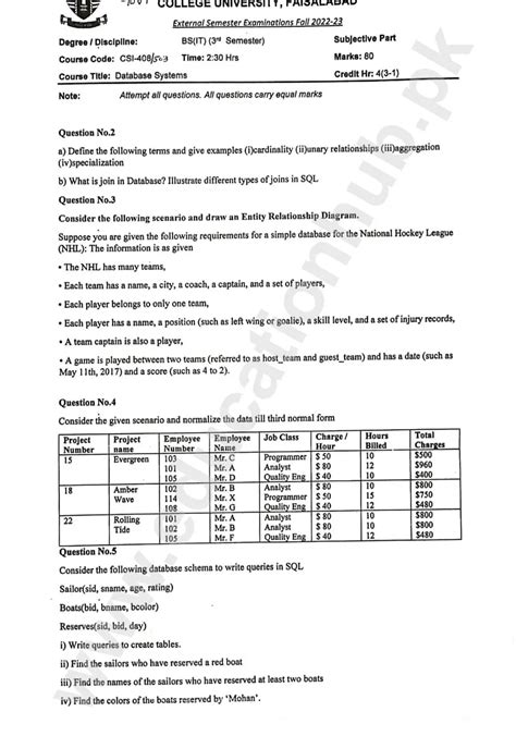 Full Download Database Systems Past Papers 