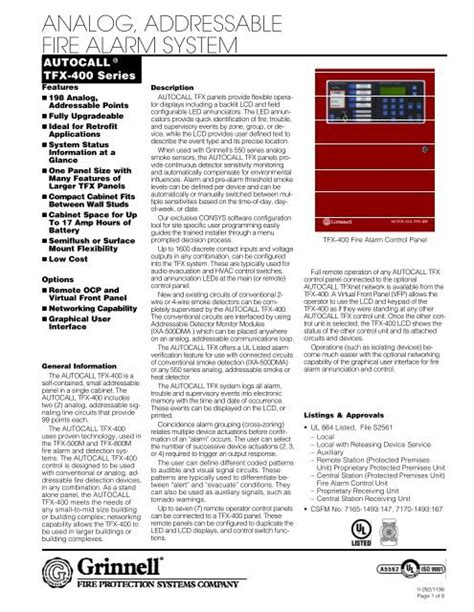 Datasheet 282 Analog Addressable Fire Alarm System
