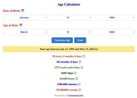 date of birth calculator calculation