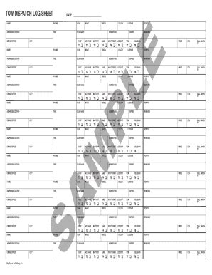 date tow dispatch log sheet towing logs
