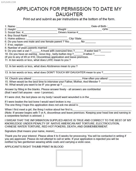 dating applucation form for my daughter