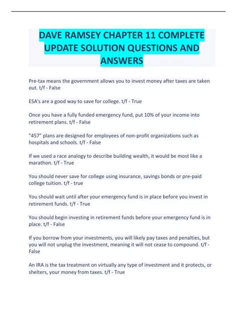 dave ramsey chapter 11 lesson 4 activity answers