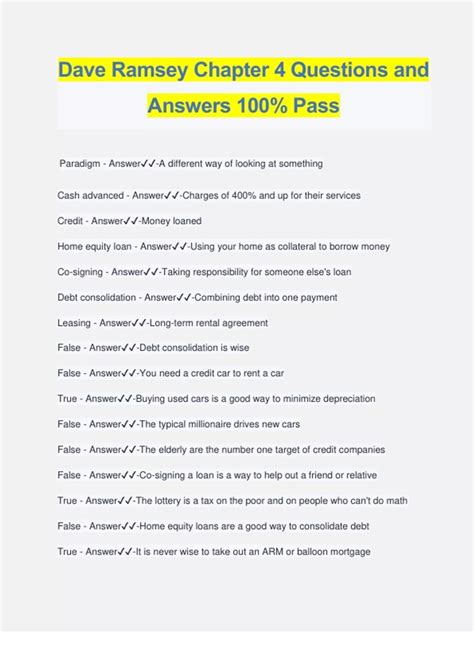 Dave Ramsey Chapter 4 Answer Key
