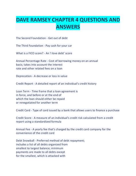 Dave Ramsey Chapter 4 Dangers Of Debt Answers