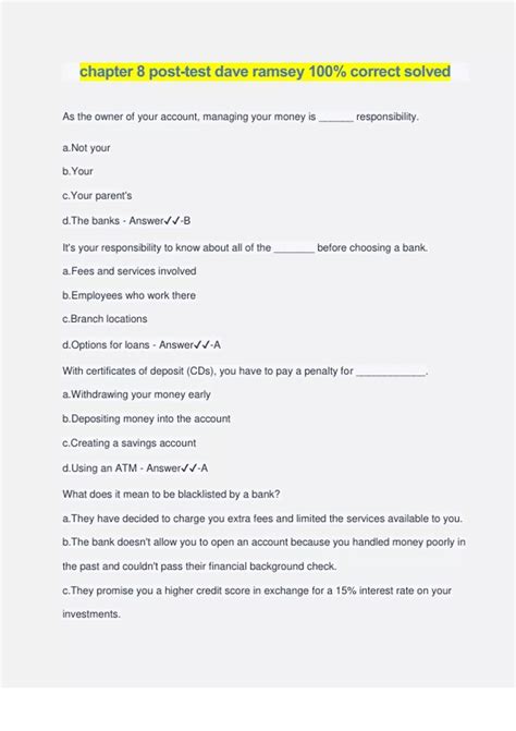 dave ramsey chapter 8 answer key