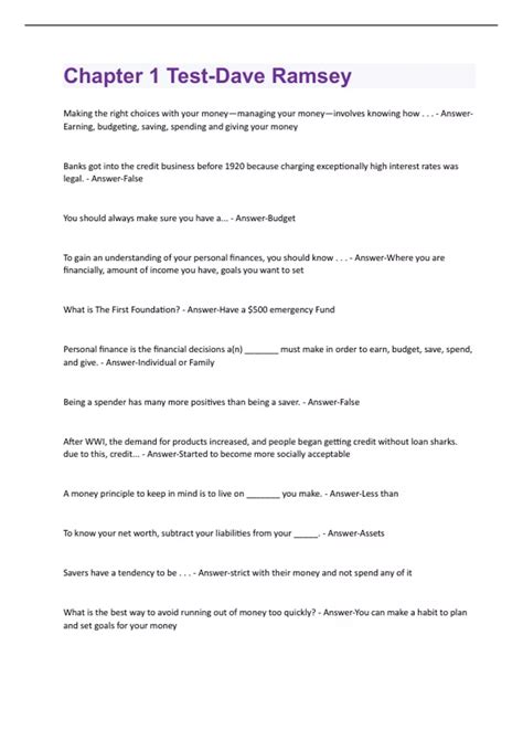 dave ramsey unit 1 test answers