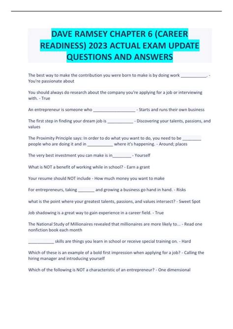 Full Download Dave Ramsey Chapter 6 Answers 