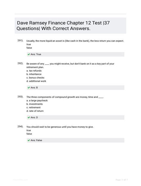 Read Online Dave Ramsey Money In Review Answers Chapter 3 