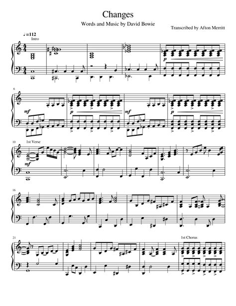 David Bowie Changes Sheet Music In C Major Transposable