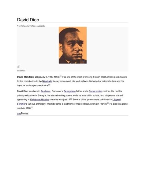 david diop biography timeline with paragraphs