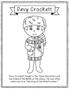 Davy Crockett Coloring Page Craft Poster Texas History Davy Crockett Coloring Page - Davy Crockett Coloring Page