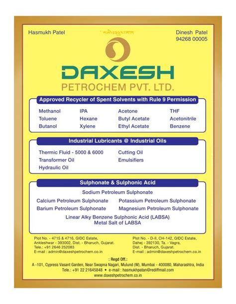 daxesh petrochem ltd Ankleshwar - Vcsdata