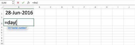 day formula in excel