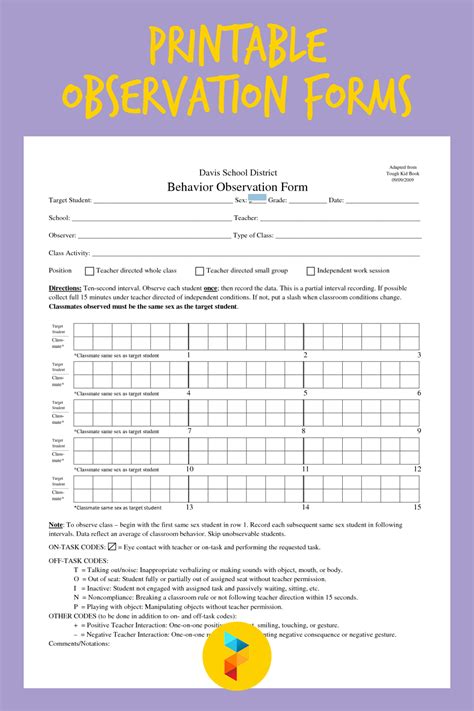 daycare classroom observation form