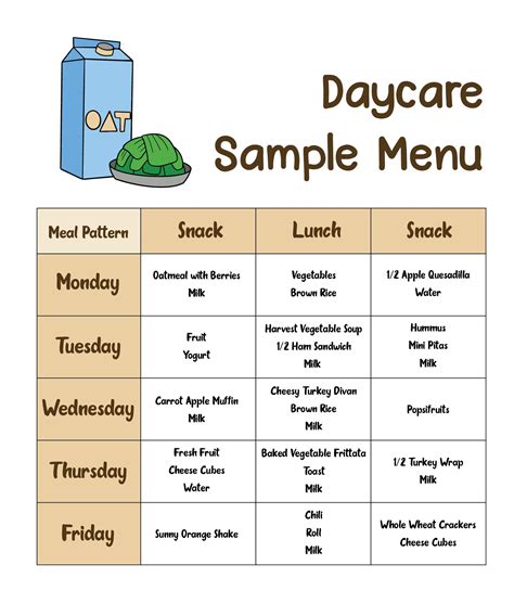 daycare menu, daycare menu ideas, daycare meals