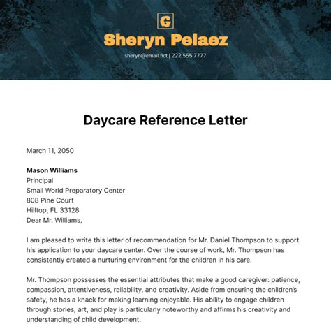 Daycare Reference Letter
