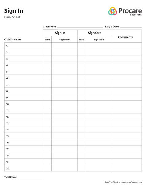 Daycare Sign In Sheets Procare Preschool Sign In Sheet - Preschool Sign In Sheet