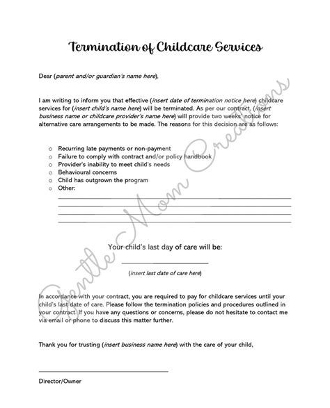 Daycare Termination Letter
