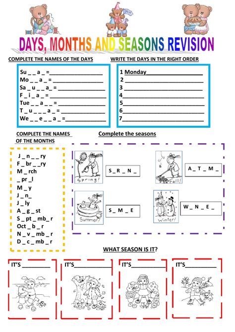 Days Months And Seasons Worksheets Math Worksheets 4 Season Chart For Kids - Season Chart For Kids