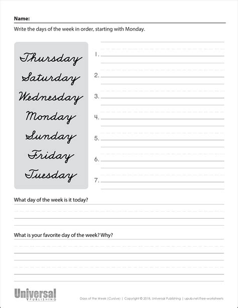 Days Of The Week Cursive Worksheets Superstar Worksheets Days Of The Week Writing Practice - Days Of The Week Writing Practice