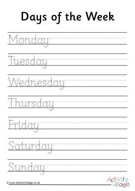 Days Of The Week Handwriting Practice Regular Amp Days Of The Week Writing Practice - Days Of The Week Writing Practice