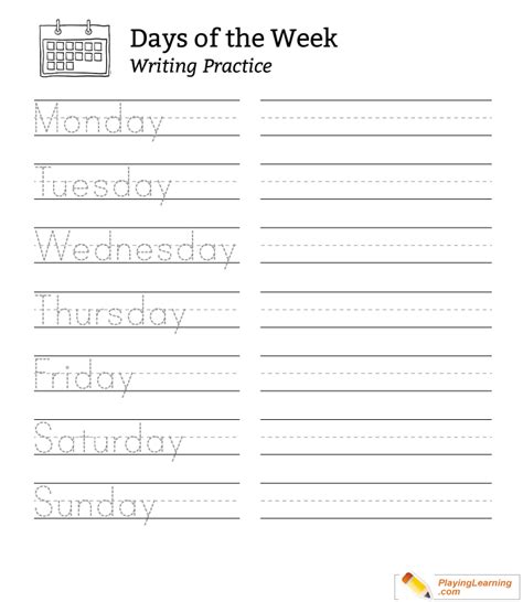 Days Of The Week Writing Practice Worksheets Student Days Of The Week Writing Practice - Days Of The Week Writing Practice