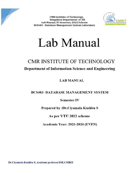 Dbms Lab Manual Vtu