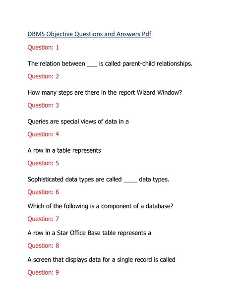 dbms objective questions and answers