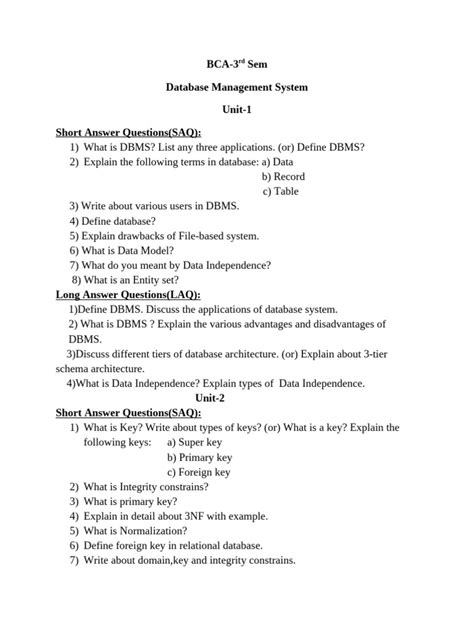 Dbms University Question For Bca