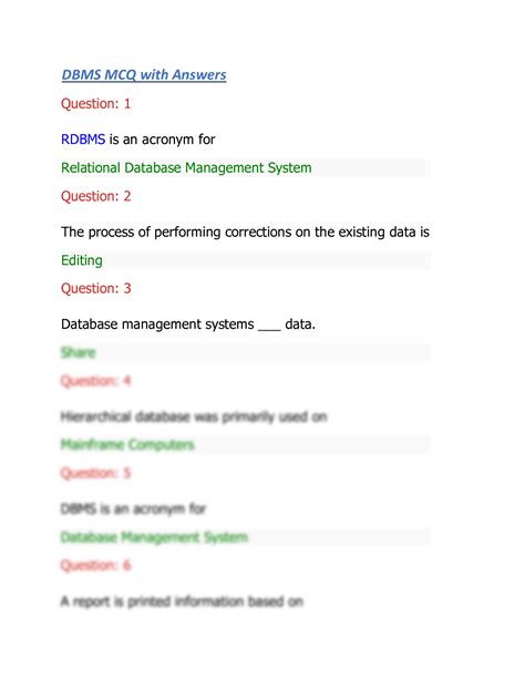 Read Online Dbms Mcq Questions With Answers 