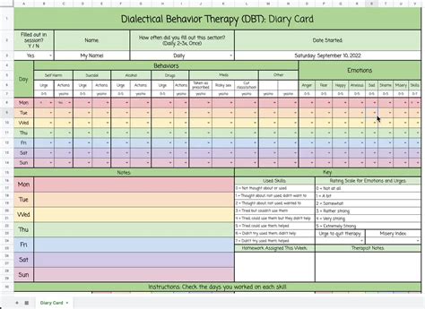 dbt diary sheets