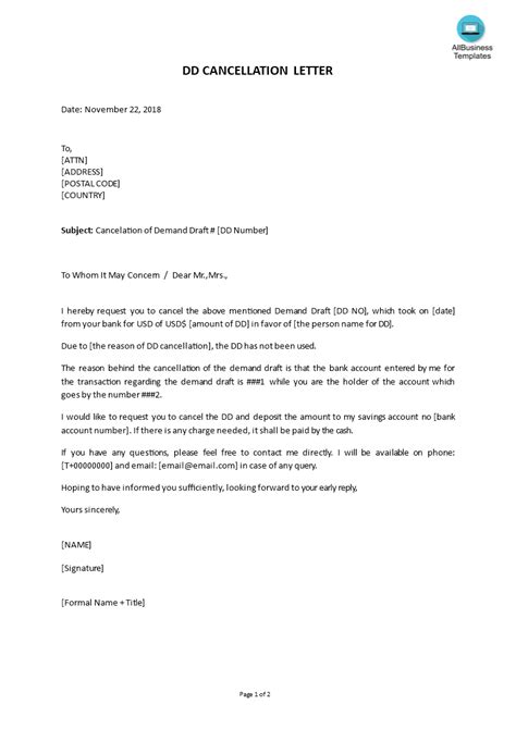 Dd Cancellation Letter