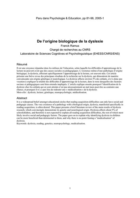 Download De L Origine Biologique De La Dyslexie Lscp 