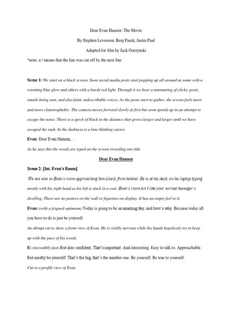 Dear Evan Hansen Script