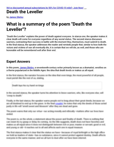 Death The Leveller Summary