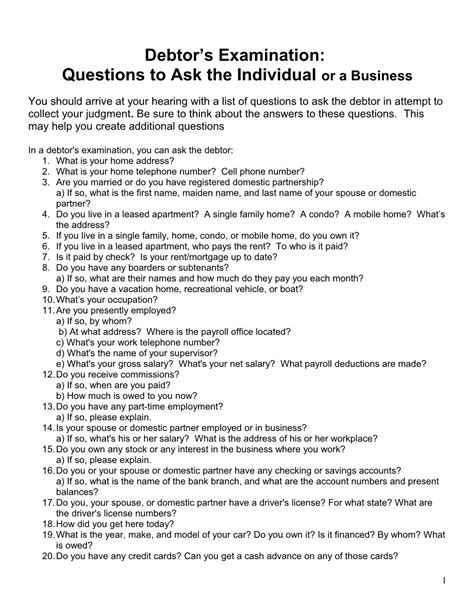 debtor examination questions