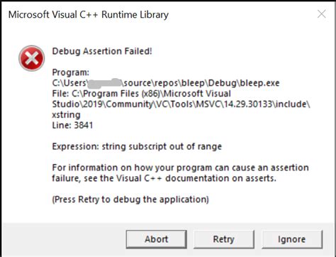 debug assertion failed in vc