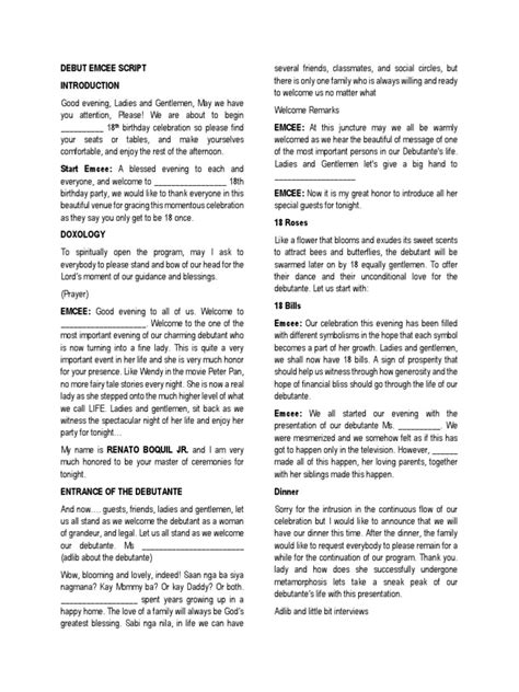 Debut Script For Emcee