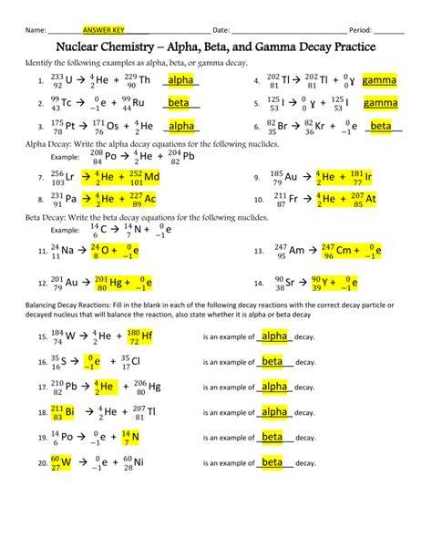 decay practice answer key
