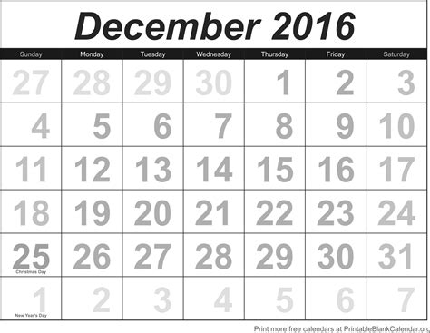 december Blank calendar 2013 2016 Blank Calendar calendar en WWW