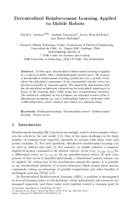 Decentralized Reinforcement Learning Applied To Mobile Robots