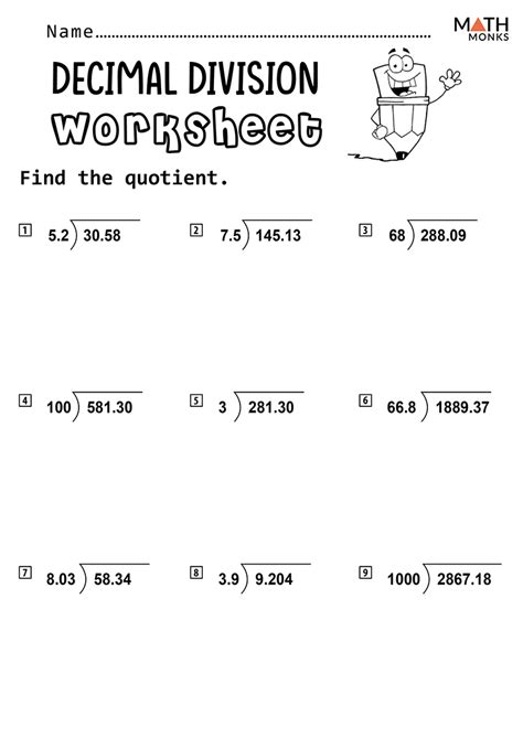 Decimal Division Worksheets 6th Grade Math Decimals Worksheet - 6th Grade Math Decimals Worksheet