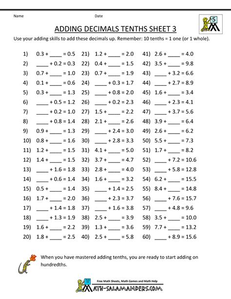 Decimal Worksheets Math Salamanders Introduction To Decimals Worksheet - Introduction To Decimals Worksheet