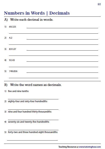 Decimals In Words Worksheets Tutoring Hour Naming Decimals Worksheet - Naming Decimals Worksheet