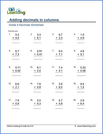 Decimals Worksheet 4 Grade   4th Grade Decimal Worksheets Free Printable Grade 4 - Decimals Worksheet 4 Grade